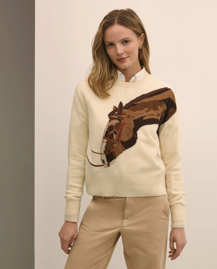 Merino Wool Horse Intarsia Sweater, image 1