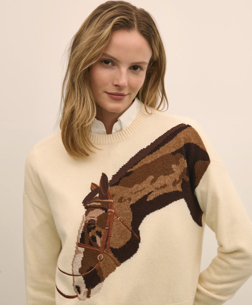 Merino Wool Horse Intarsia Sweater, image 3