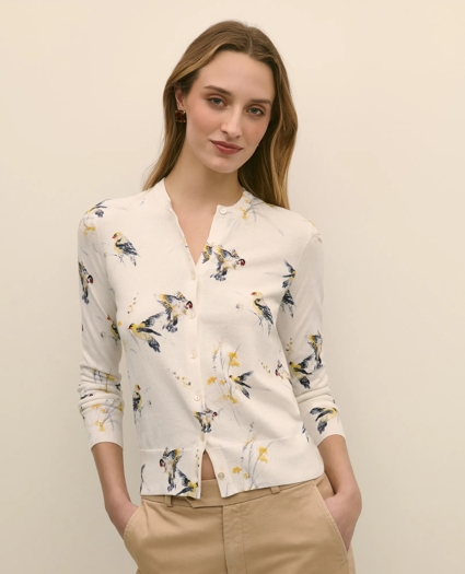 Cotton Cardigan in Bird Print, image 1