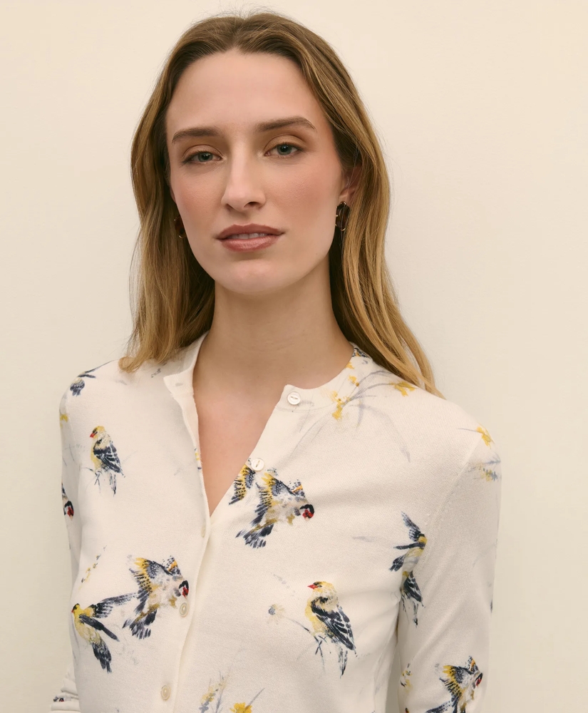 Cotton Cardigan in Bird Print, image 3