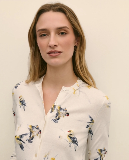 Cotton Cardigan in Bird Print, image 3