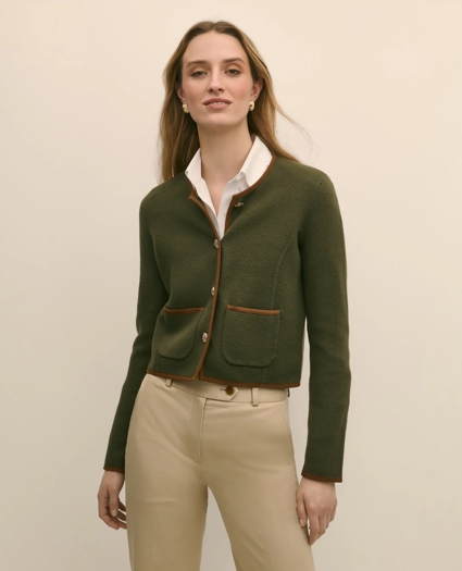 Brushed Merino Wool Suede Trim Sweater Jacket, image 1