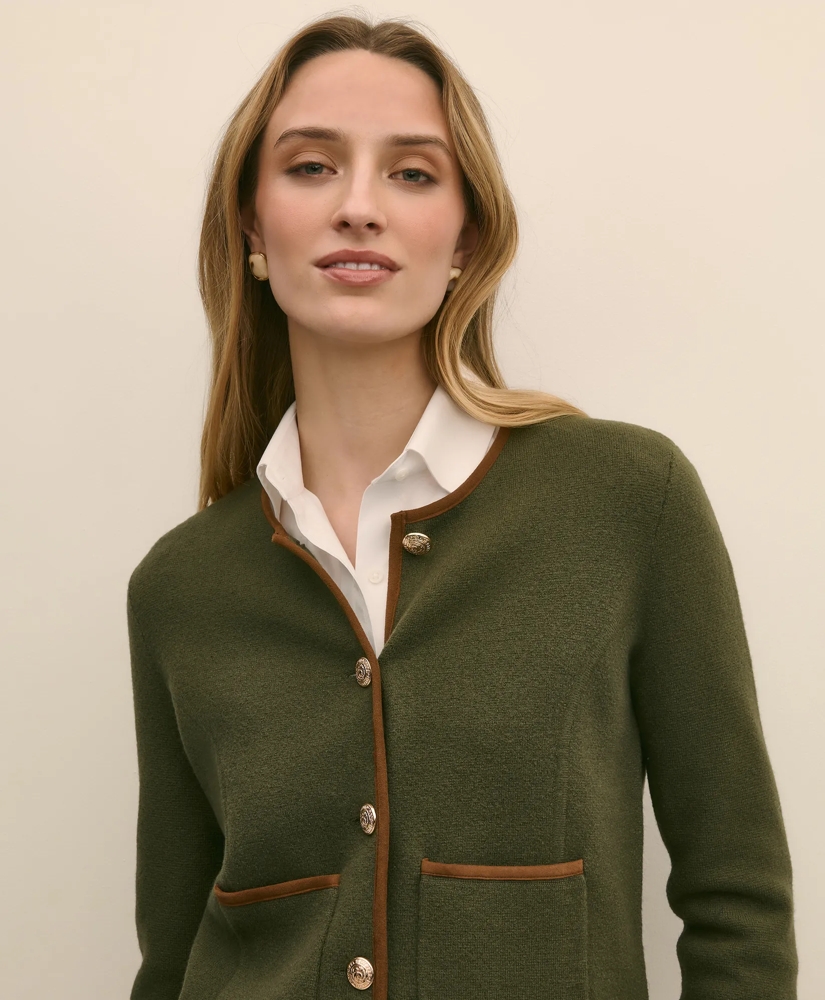 Brushed Merino Wool Suede Trim Sweater Jacket, image 3