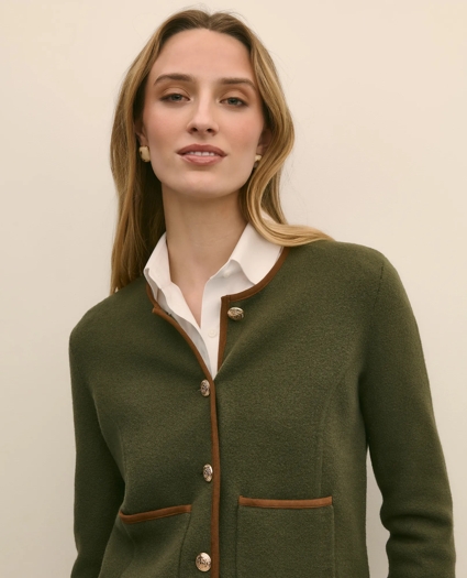 Brushed Merino Wool Suede Trim Sweater Jacket, image 3