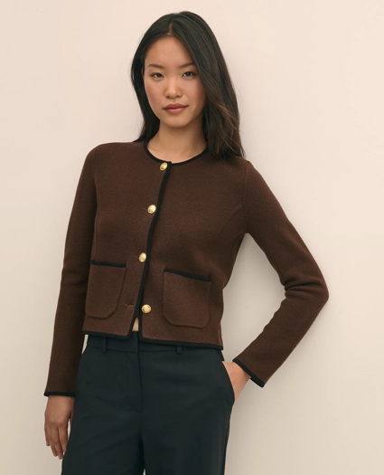 Brushed Merino Wool Suede Trim Sweater Jacket, image 1