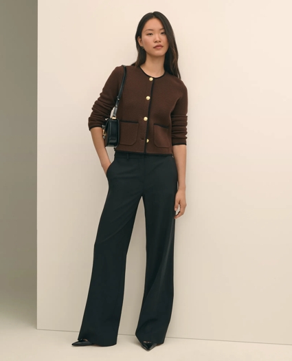 Brushed Merino Wool Suede Trim Sweater Jacket, image 2