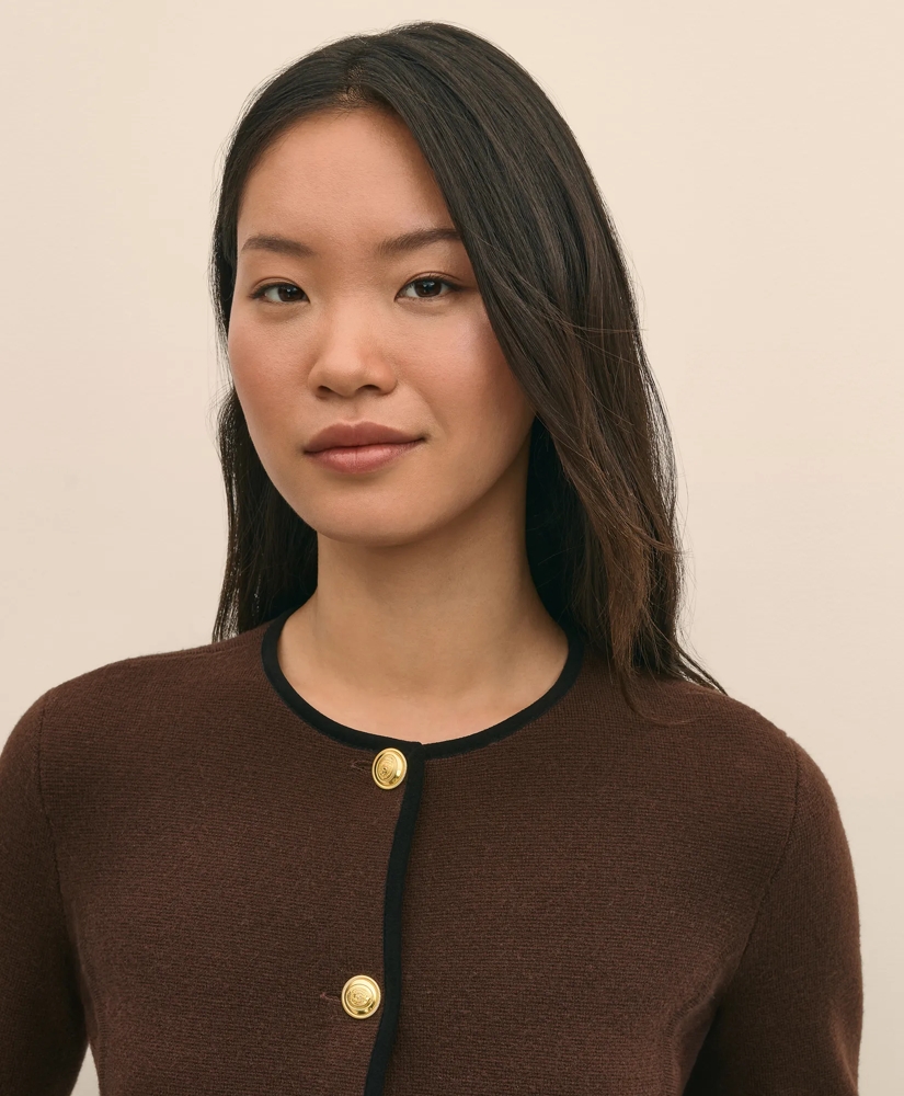 Brushed Merino Wool Suede Trim Sweater Jacket, image 3