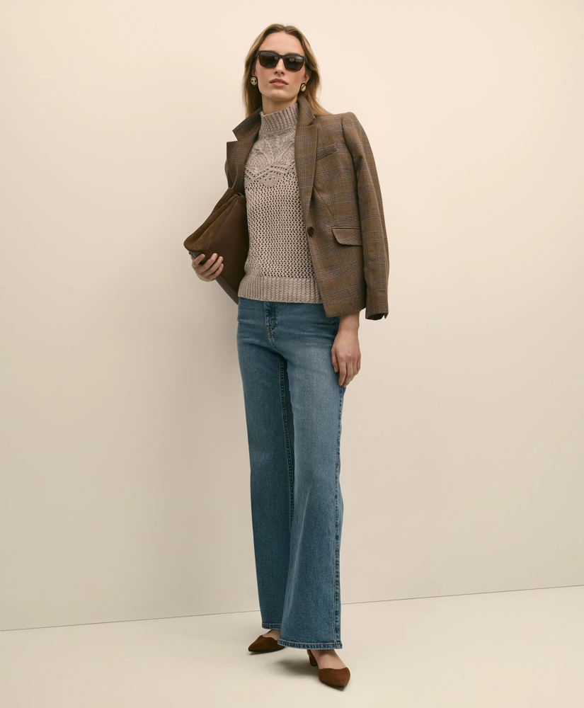 Wool Pointelle Open Knit Mock Neck Sweater, image 2