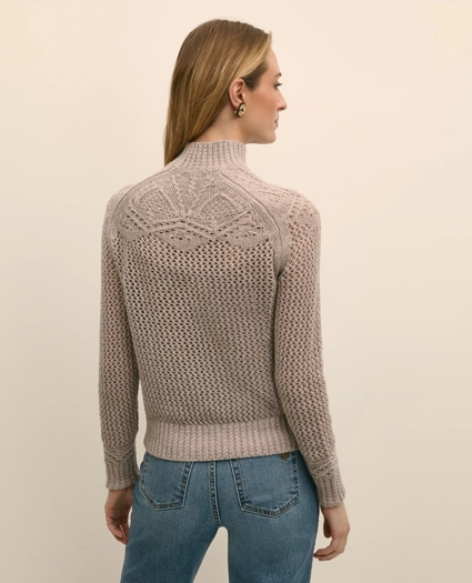 Wool Pointelle Open Knit Mock Neck Sweater, image 4