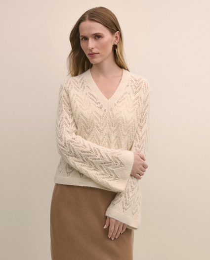 Alpaca-Wool Blend Pointelle Bell-Sleeve Sweater, image 1