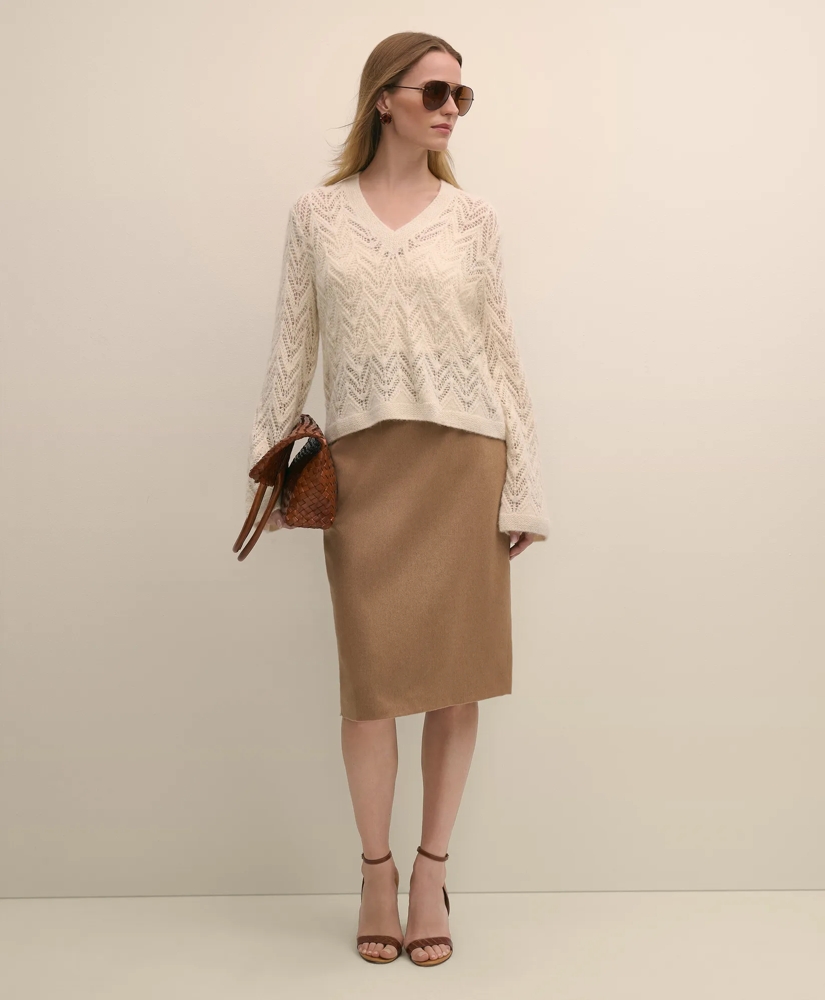 Alpaca-Wool Blend Pointelle Bell-Sleeve Sweater, image 2
