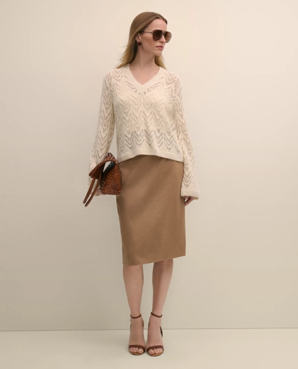 Alpaca-Wool Blend Pointelle Bell-Sleeve Sweater, image 2