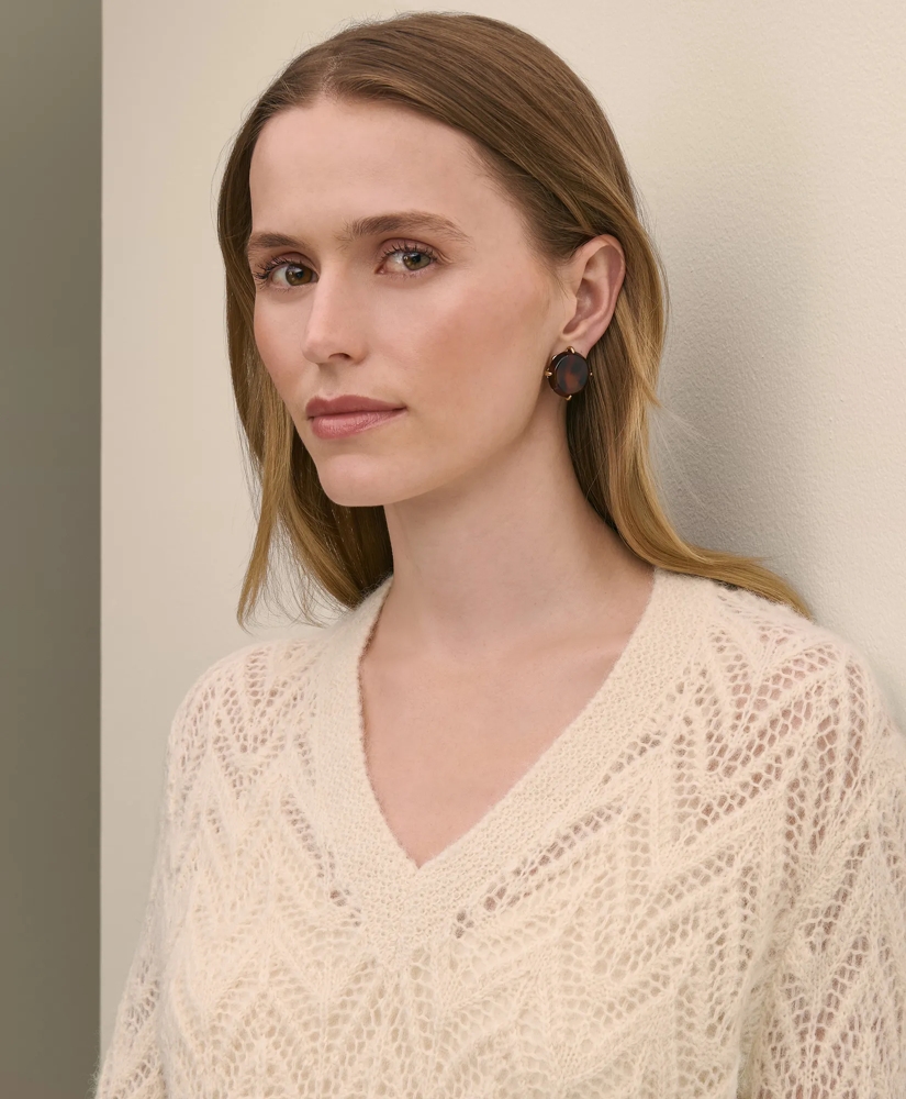 Alpaca-Wool Blend Pointelle Bell-Sleeve Sweater, image 3