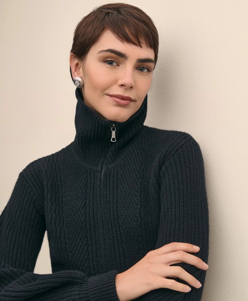 Merino Wool Blend Peplum Zip Cardigan, image 3