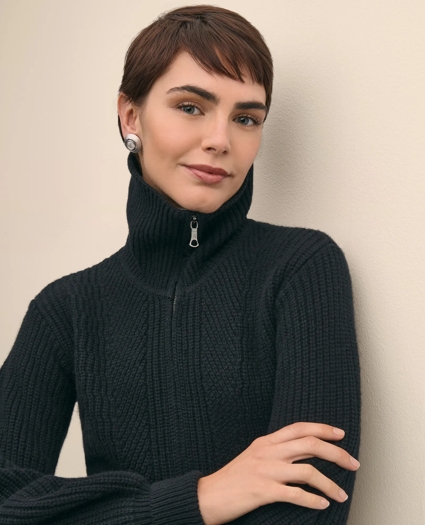 Merino Wool Blend Peplum Zip Cardigan, image 3