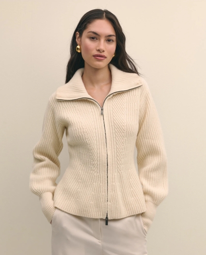 Merino Wool Blend Peplum Zip Cardigan, image 1