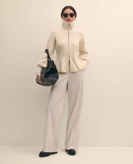 Merino Wool Blend Peplum Zip Cardigan, image 2
