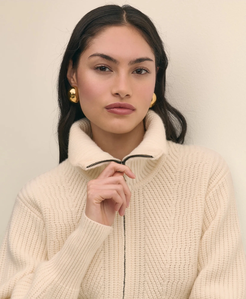 Merino Wool Blend Peplum Zip Cardigan, image 3
