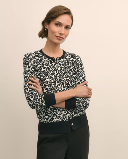 Leaf Print Cotton Cardigan, image 1
