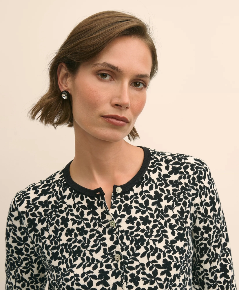 Leaf Print Cotton Cardigan, image 3