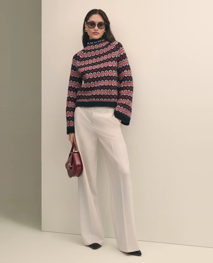 Wool Blend Funnel-Neck Fair Isle Sweater, image 1