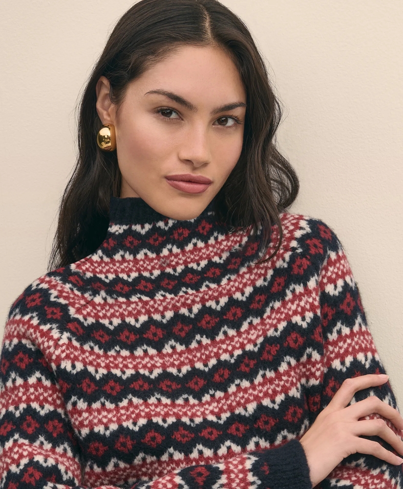 Wool Blend Funnel-Neck Fair Isle Sweater, image 2