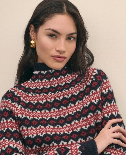 Wool Blend Funnel-Neck Fair Isle Sweater, image 2