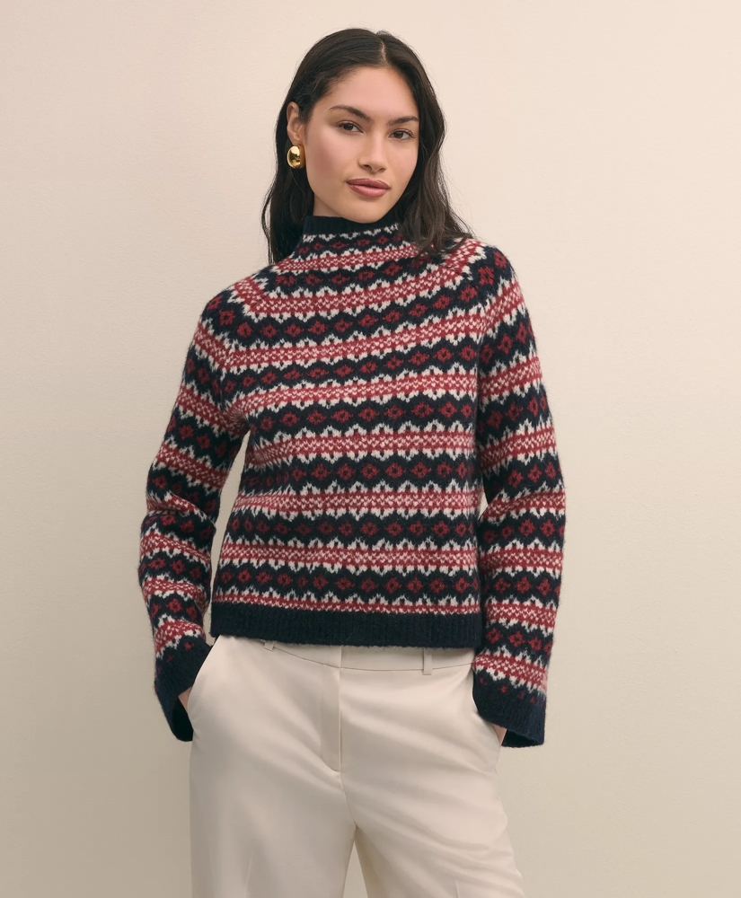 Wool Blend Funnel-Neck Fair Isle Sweater, image 3