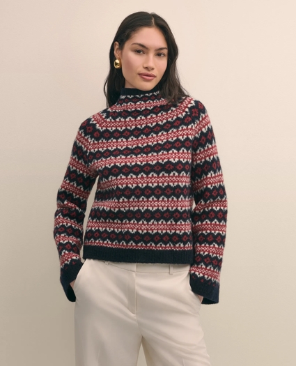 Wool Blend Funnel-Neck Fair Isle Sweater, image 3