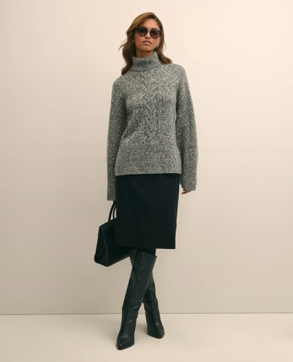Merino Wool Blend Marled Cable-Knit Turtleneck Sweater, image 2