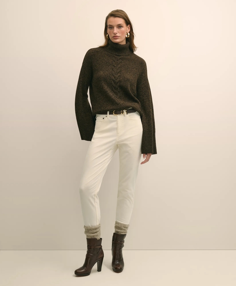 Merino Wool Blend Marled Cable-Knit Turtleneck Sweater, image 2