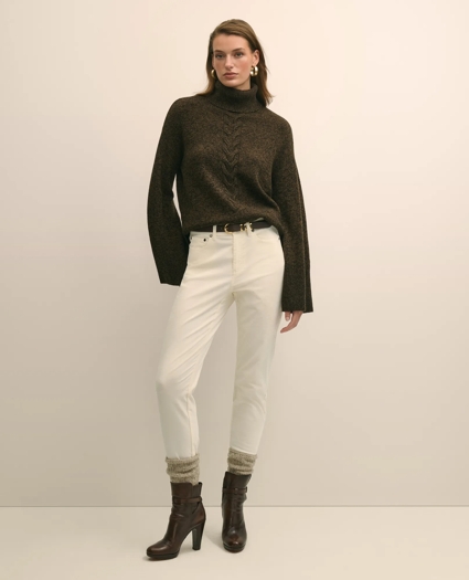 Merino Wool Blend Marled Cable-Knit Turtleneck Sweater, image 2