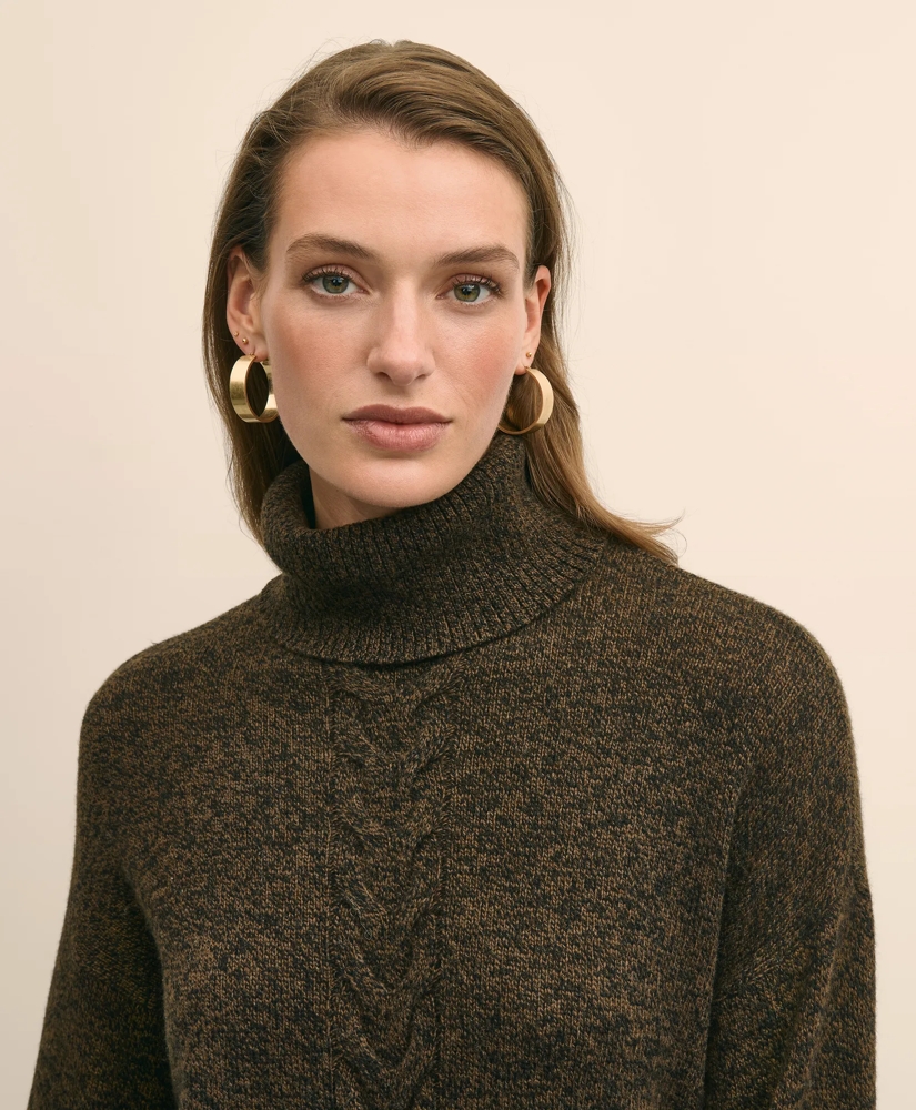 Merino Wool Blend Marled Cable-Knit Turtleneck Sweater, image 3