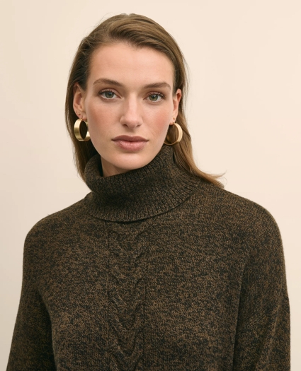 Merino Wool Blend Marled Cable-Knit Turtleneck Sweater, image 3