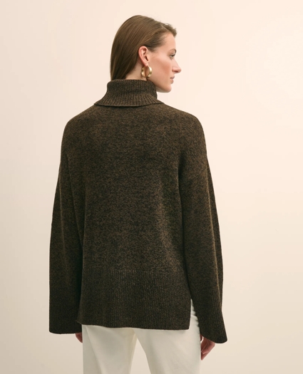 Merino Wool Blend Marled Cable-Knit Turtleneck Sweater, image 4