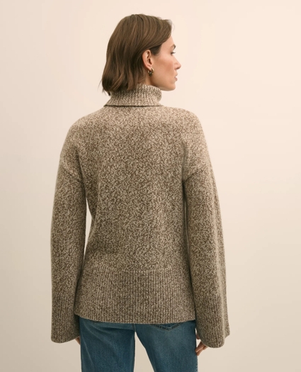 Merino Wool Blend Marled Cable-Knit Turtleneck Sweater, image 5