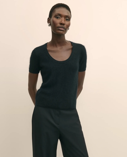 Wool-Cashmere Blend Brushed Short-Sleeve Sweater Shell, image 1