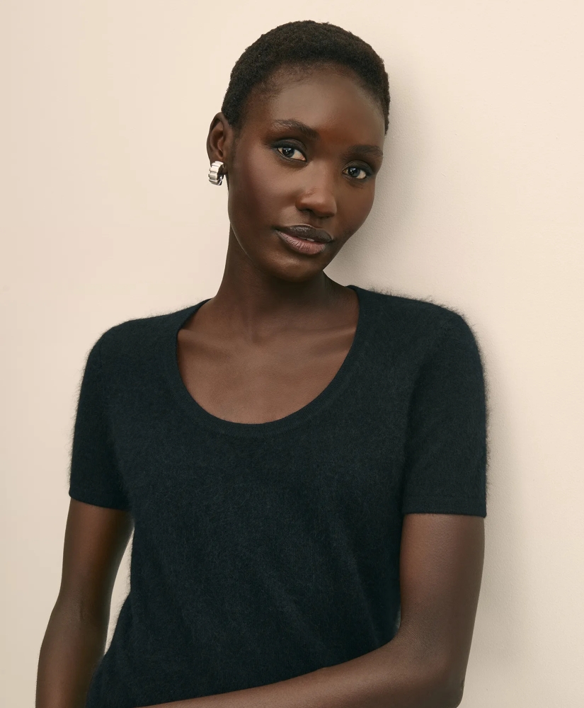 Wool-Cashmere Blend Brushed Short-Sleeve Sweater Shell, image 3