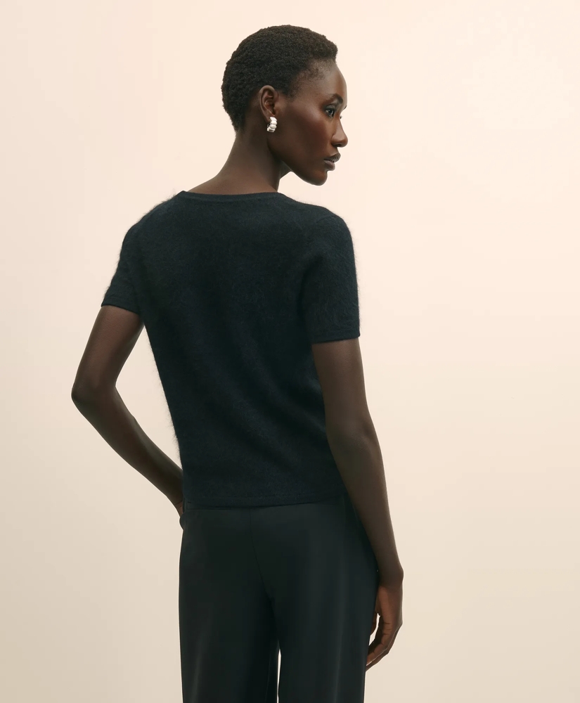 Wool-Cashmere Blend Brushed Short-Sleeve Sweater Shell, image 4
