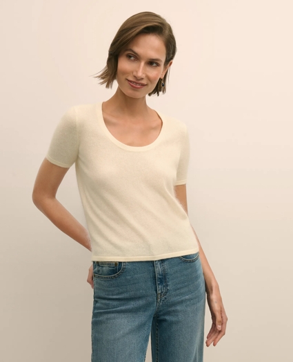 Wool-Cashmere Blend Brushed Short-Sleeve Sweater Shell, image 1