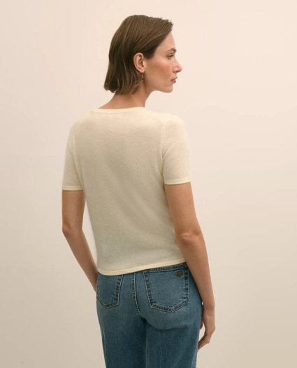 Wool-Cashmere Blend Brushed Short-Sleeve Sweater Shell, image 4