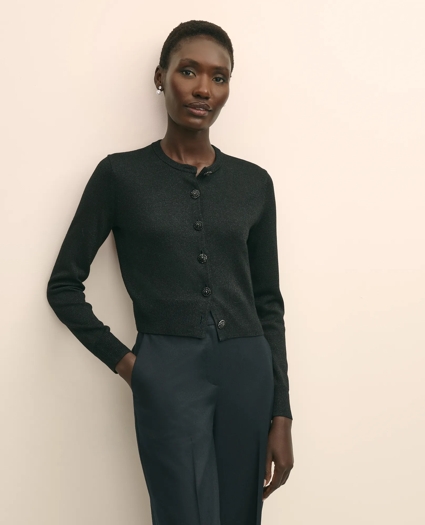 Merino Wool Blend Cropped Shimmer Cardigan, image 1