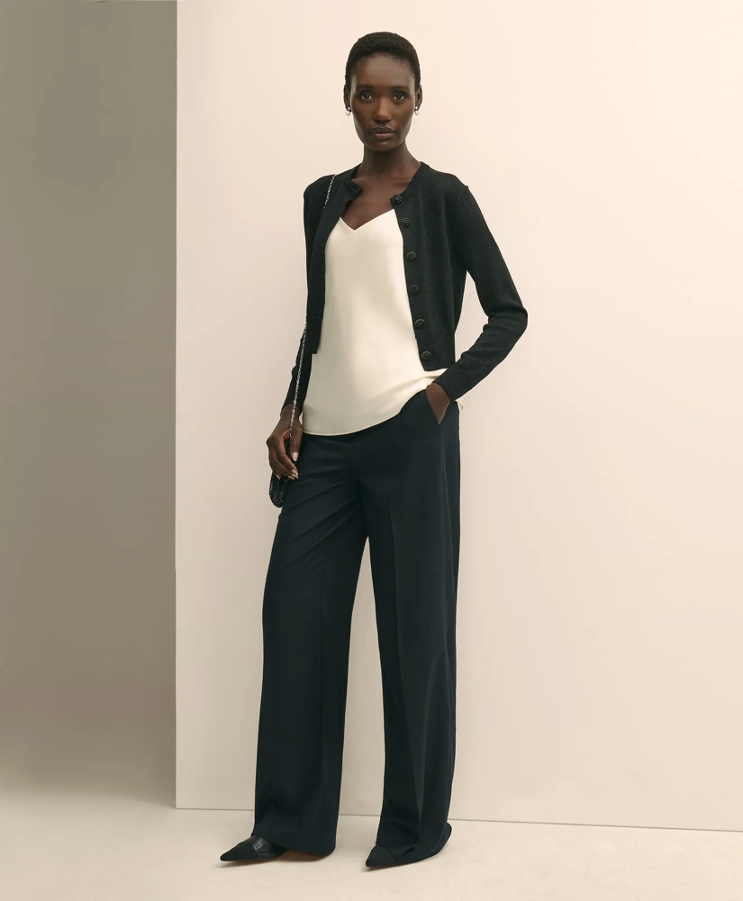 Merino Wool Blend Cropped Shimmer Cardigan, image 2