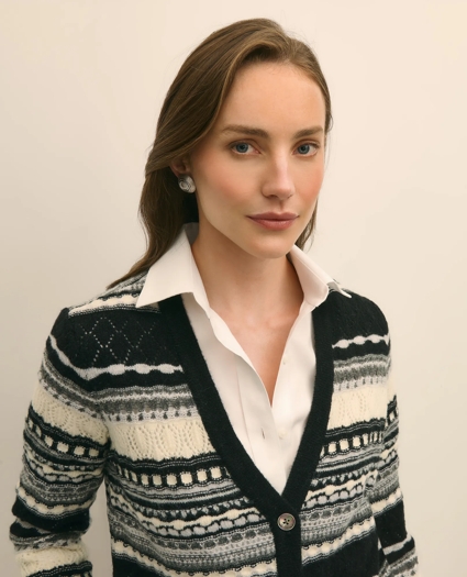 Merino Wool Pointelle Cardigan, image 3