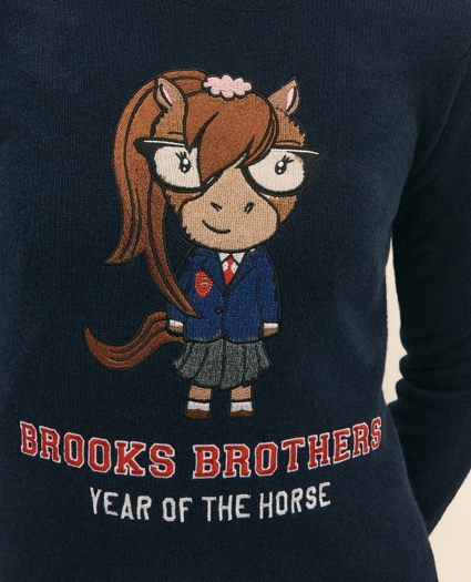 Women's Lunar New Year Merino-Wool-Blend Intarsia Crewneck Sweater, image 3