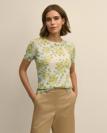 Cotton Floral Short-Sleeve Shell Sweater, image 1