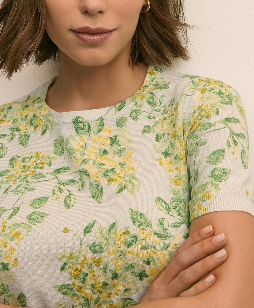 Cotton Floral Short-Sleeve Shell Sweater, image 3