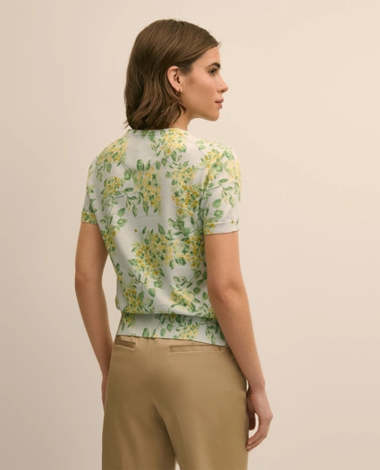 Cotton Floral Short-Sleeve Shell Sweater, image 4