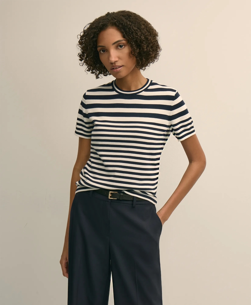 Supima&reg; Cotton Variegated Stripe Short-Sleeve Sweater Shell, image 1