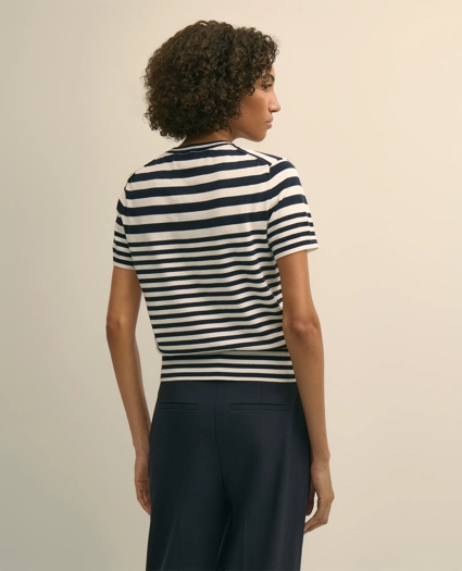 Supima&reg; Cotton Variegated Stripe Short-Sleeve Sweater Shell, image 3